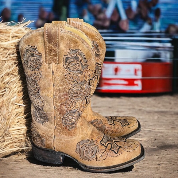 CORRAL Leather Rose & Cross Western Boots Cowgirl Women’s Size 7 FAST SHIPPING - Picture 14 of 14